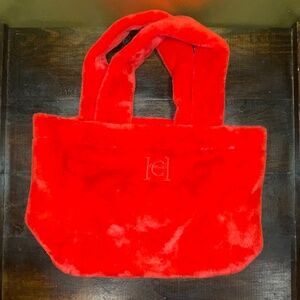 Carolina‎ Herrera Good Girl Logo Red Faux Fur Fluffy Fuzzy Tote Bag